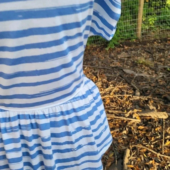 New Charming Charlie Womens Striped Peplum Shirt Blue White Top Short Sleeve S. - Picture 5 of 13